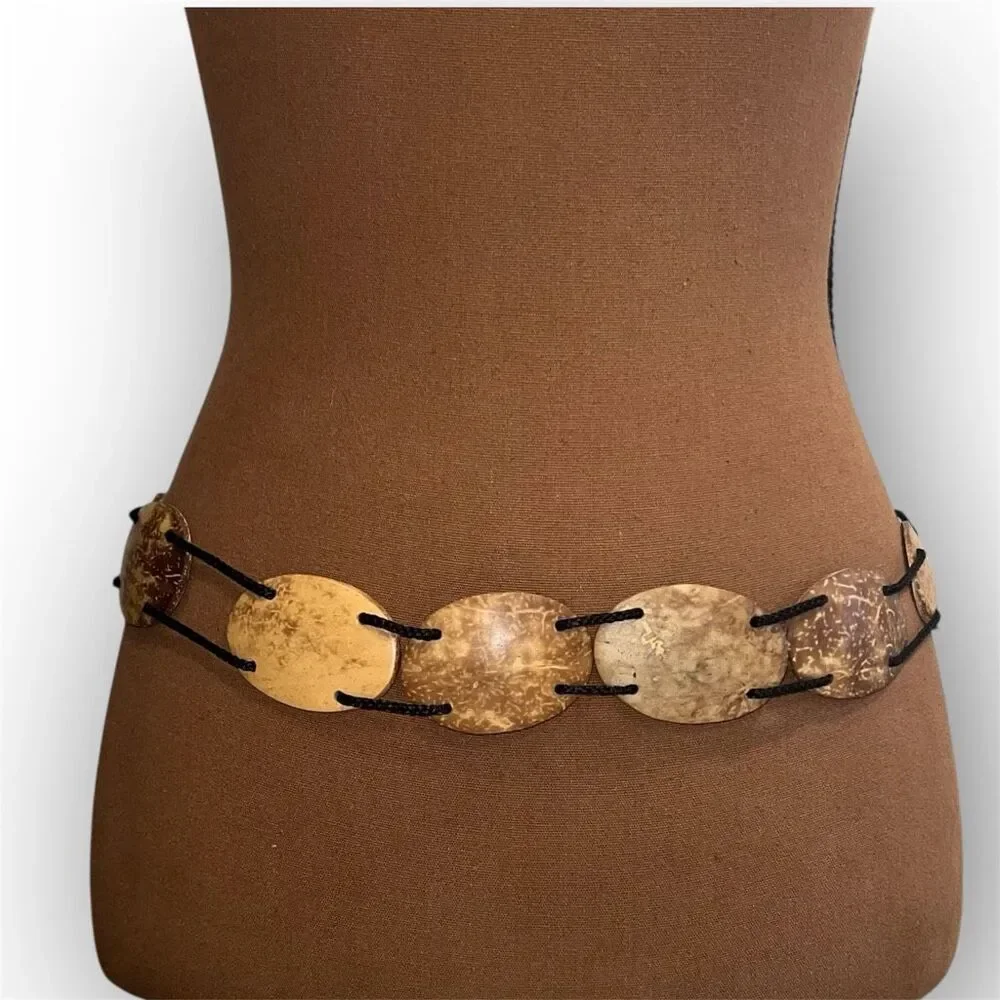 Vintage, Brown Beaded Belt, Black Cord, Cosplay Costume Accessory, Women’s OS